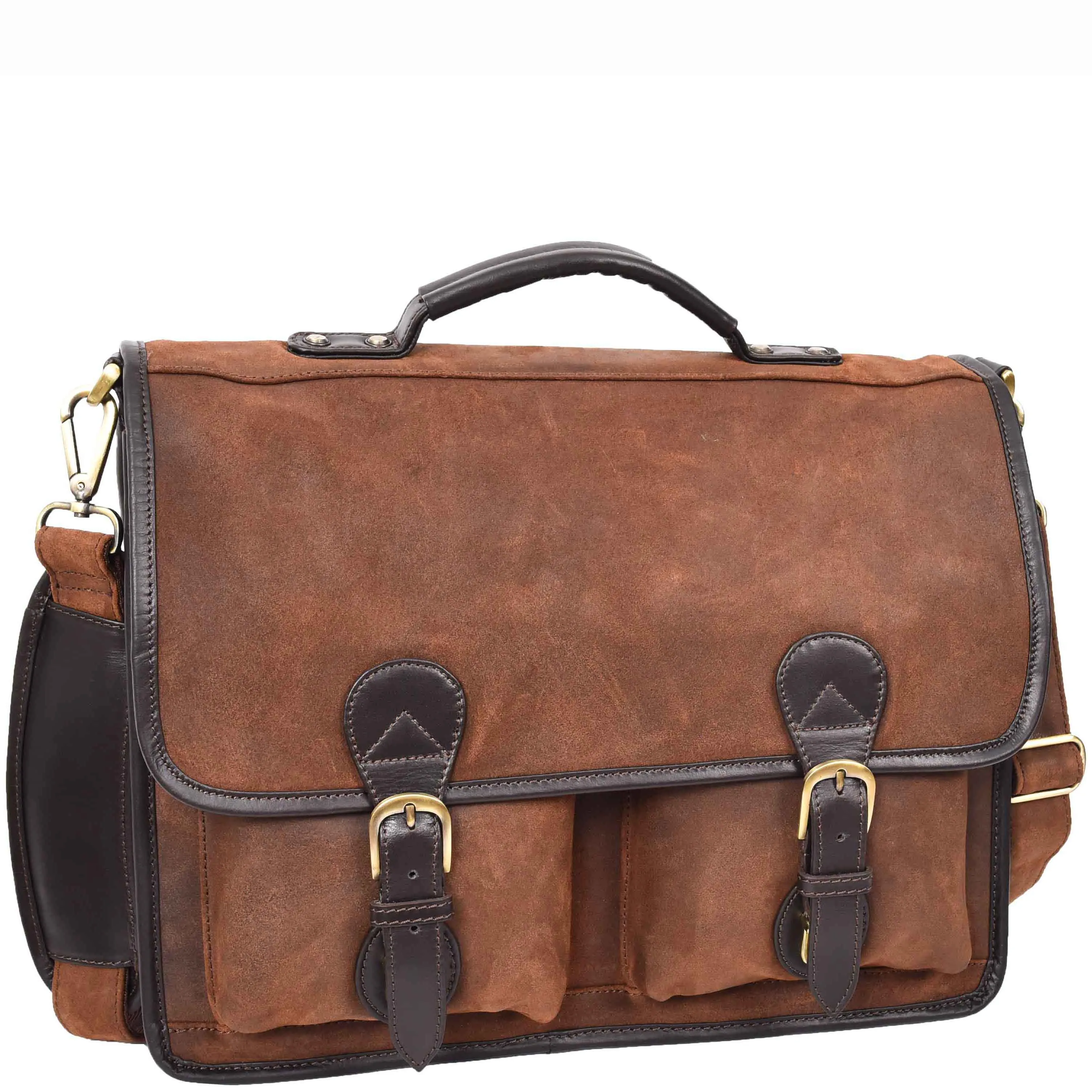 Mens Brown Leather Briefcase Vintage Style Distressed Texture Business Bag Ash