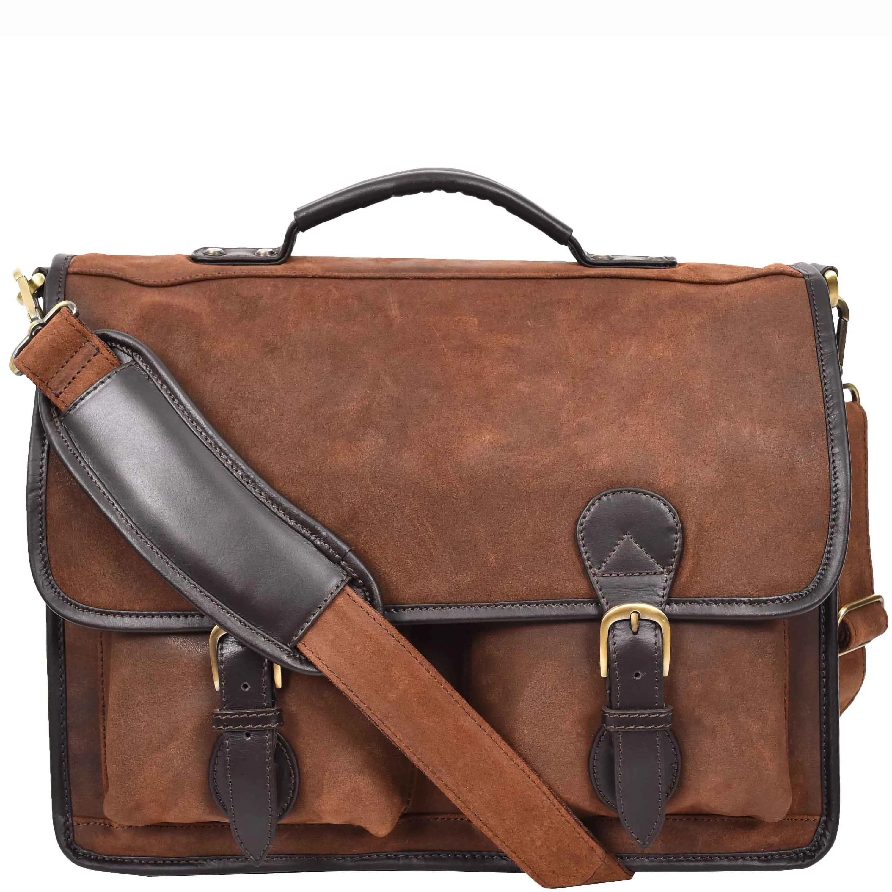 Mens Brown Leather Briefcase Vintage Style Distressed Texture Business Bag Ash