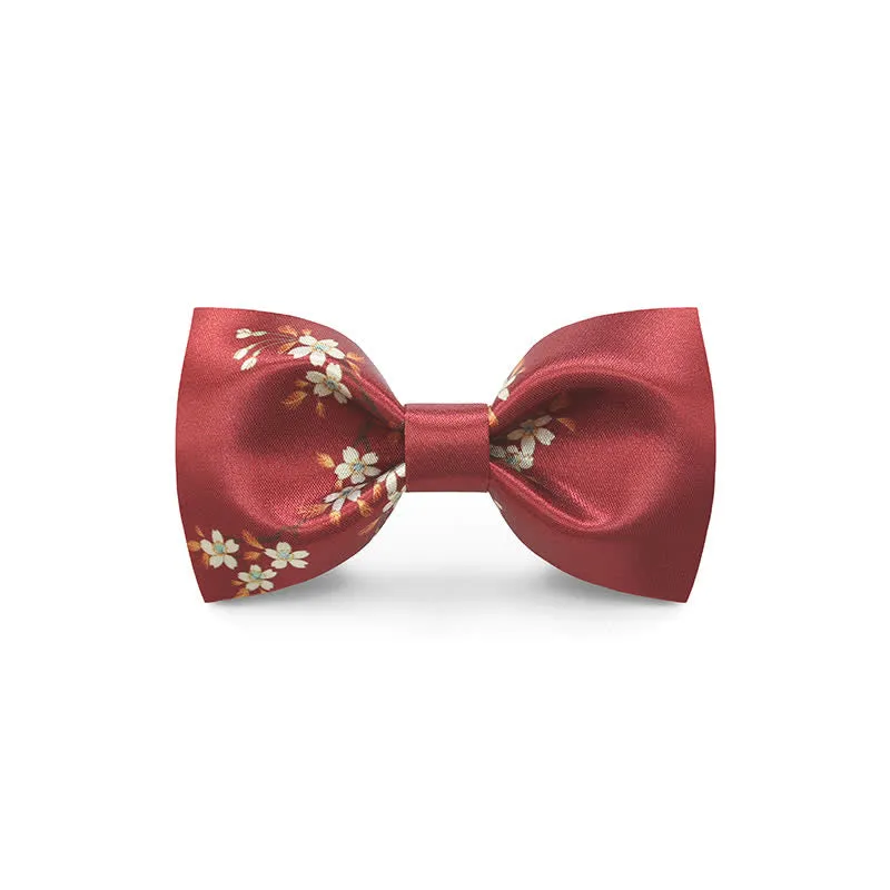 Men's Graceful Red Wave Floral Printed Bow Tie