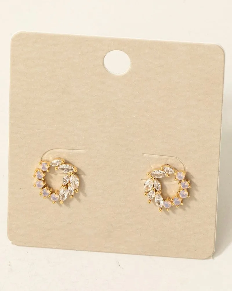 Mixed CZ Cluster Circle Stud Earrings