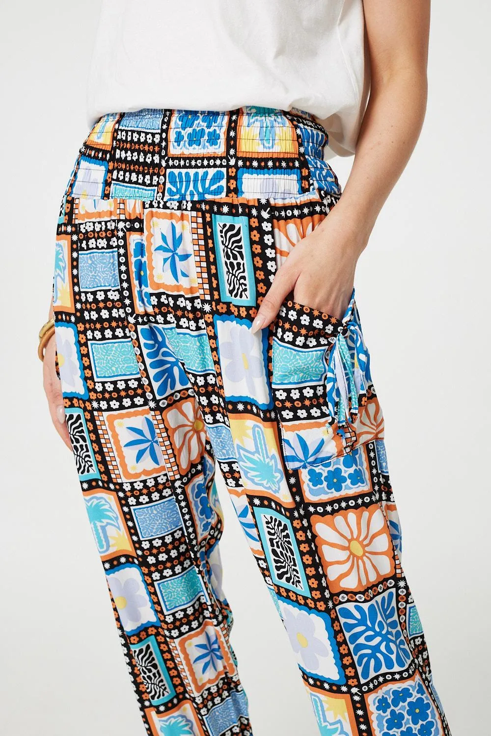 Mosaic Print High Waist Harem Pants