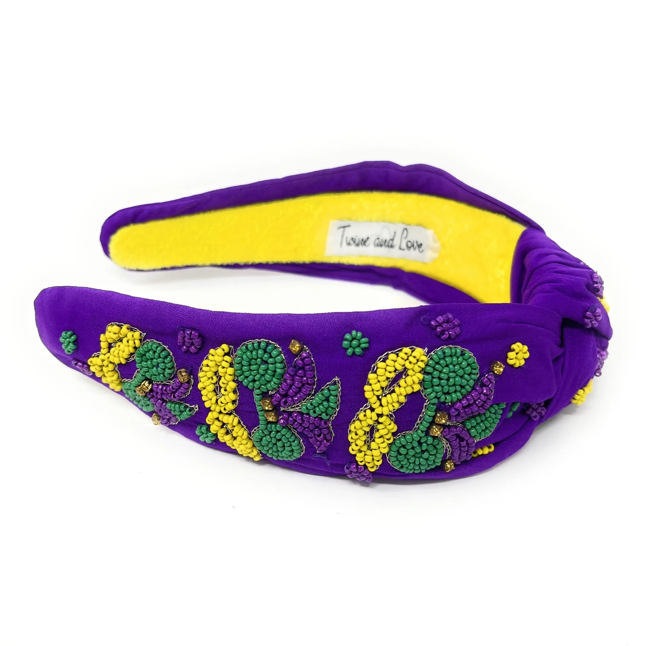 New! Hand Beaded Mardi Gras Masks Knot Headband