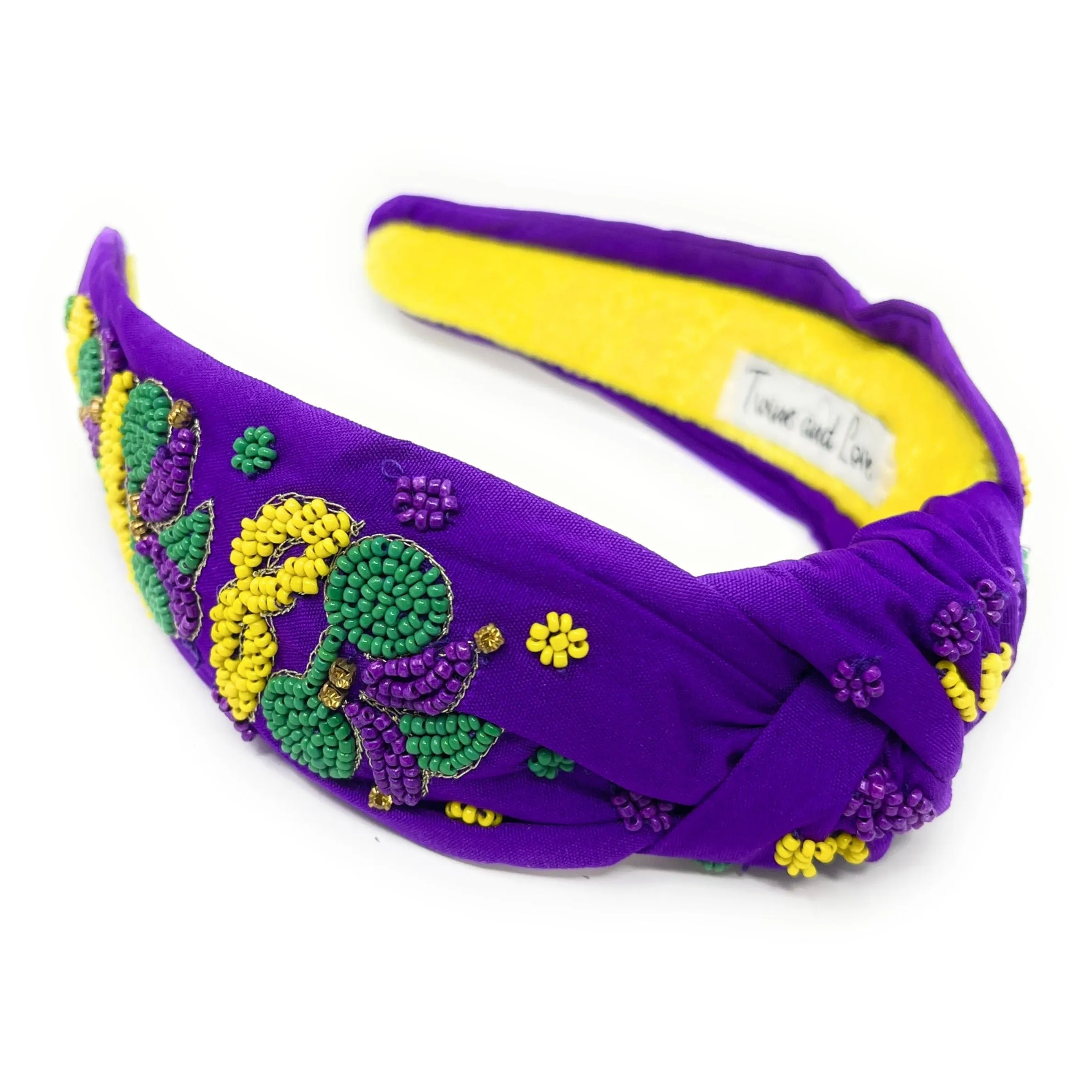 New! Hand Beaded Mardi Gras Masks Knot Headband