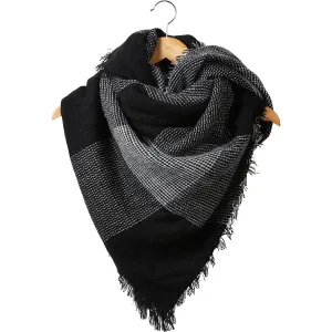 Onyx Check Blanket Scarf | Fall Winter Shawl Wrap | 55" x 55"