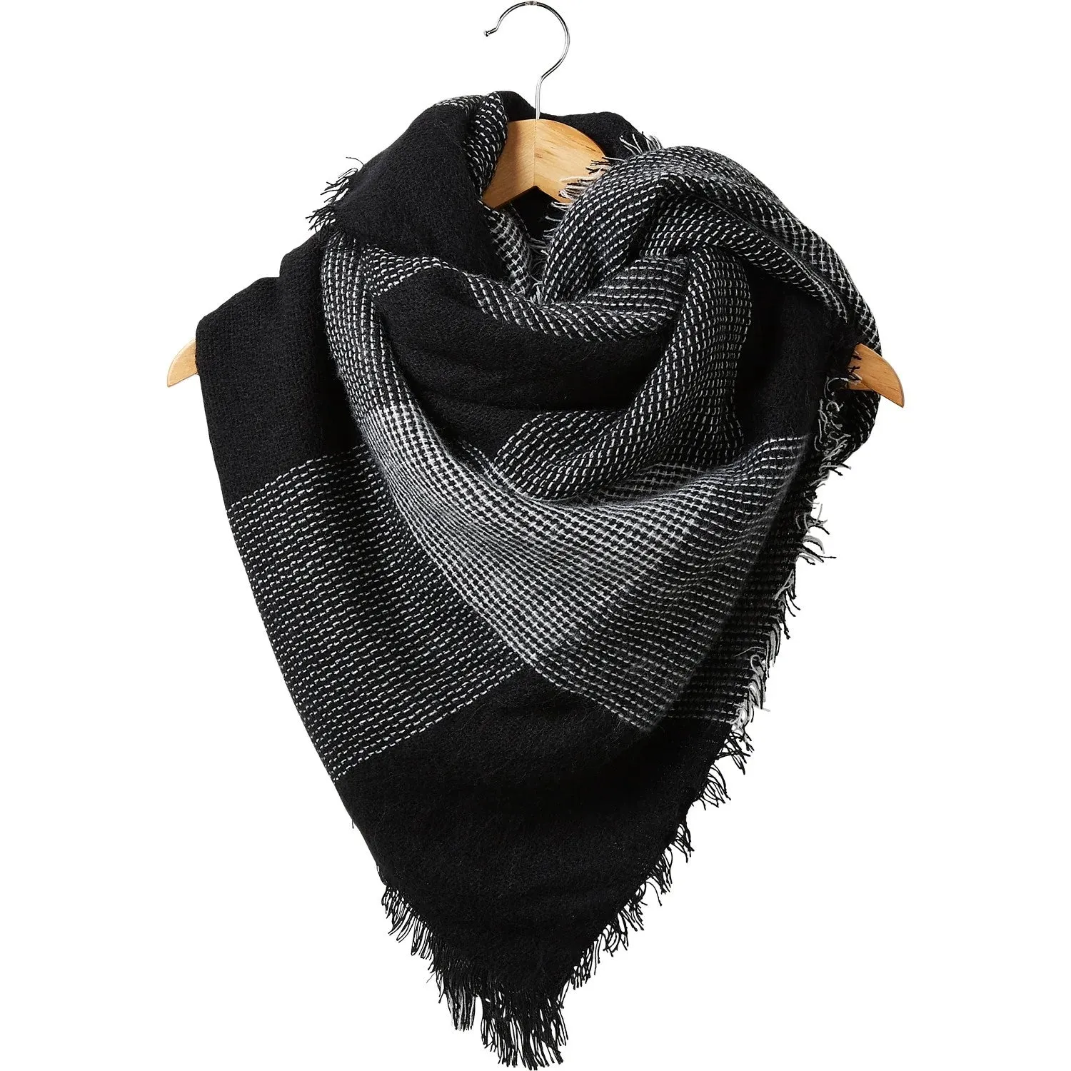 Onyx Check Blanket Scarf | Fall Winter Shawl Wrap | 55" x 55"