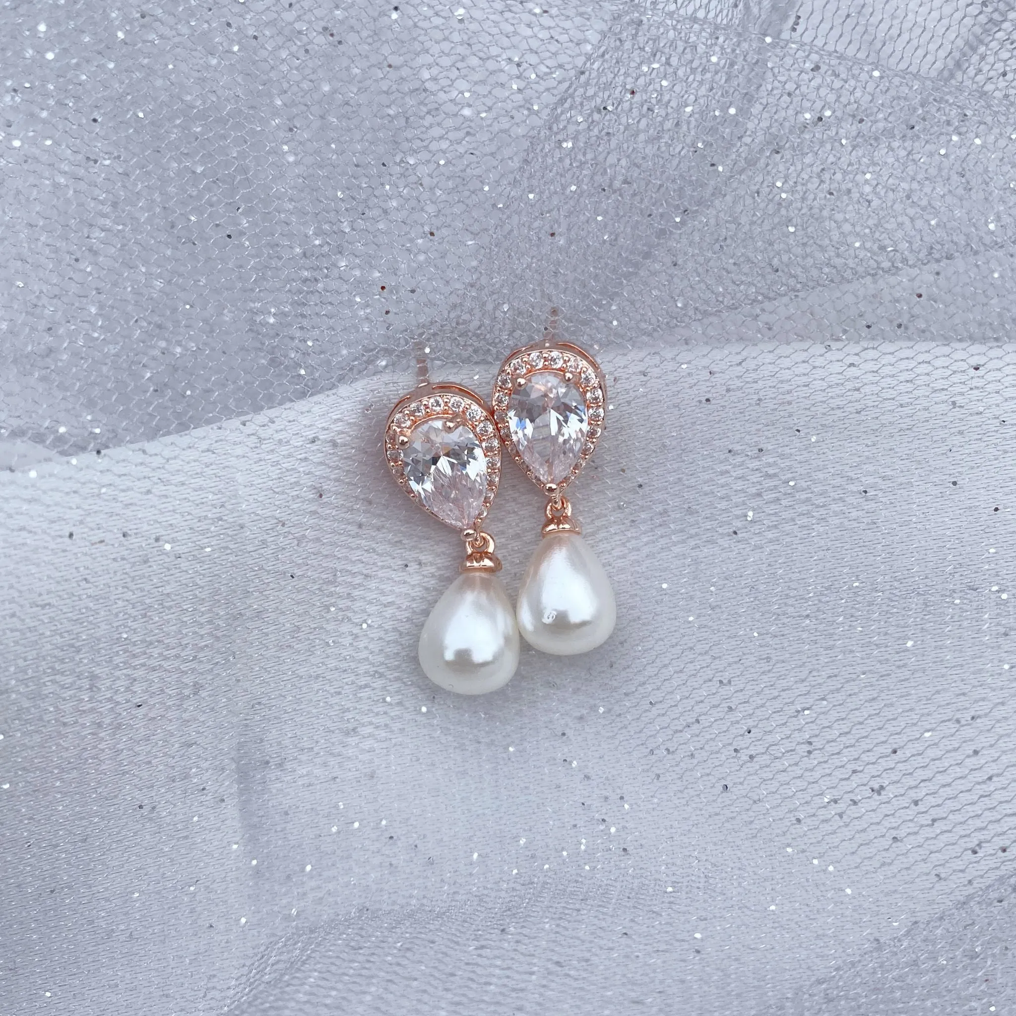 Pearl Drop Earrings Small Crystal Earrings