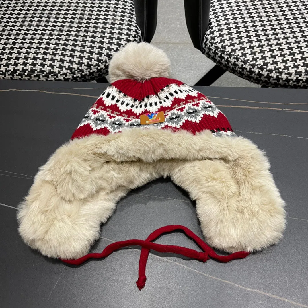 PLUSH EARMUFFS HAT IN COLORFUL WOOL AND RABBIT FUR 408169