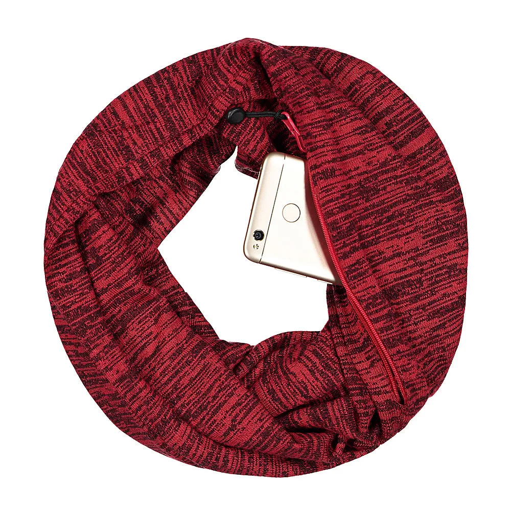 Pop Fashion Travel-in-Style Hidden Pocket Scarf - Lightweight Heathered Infinity Scarves with Zipper Pockets