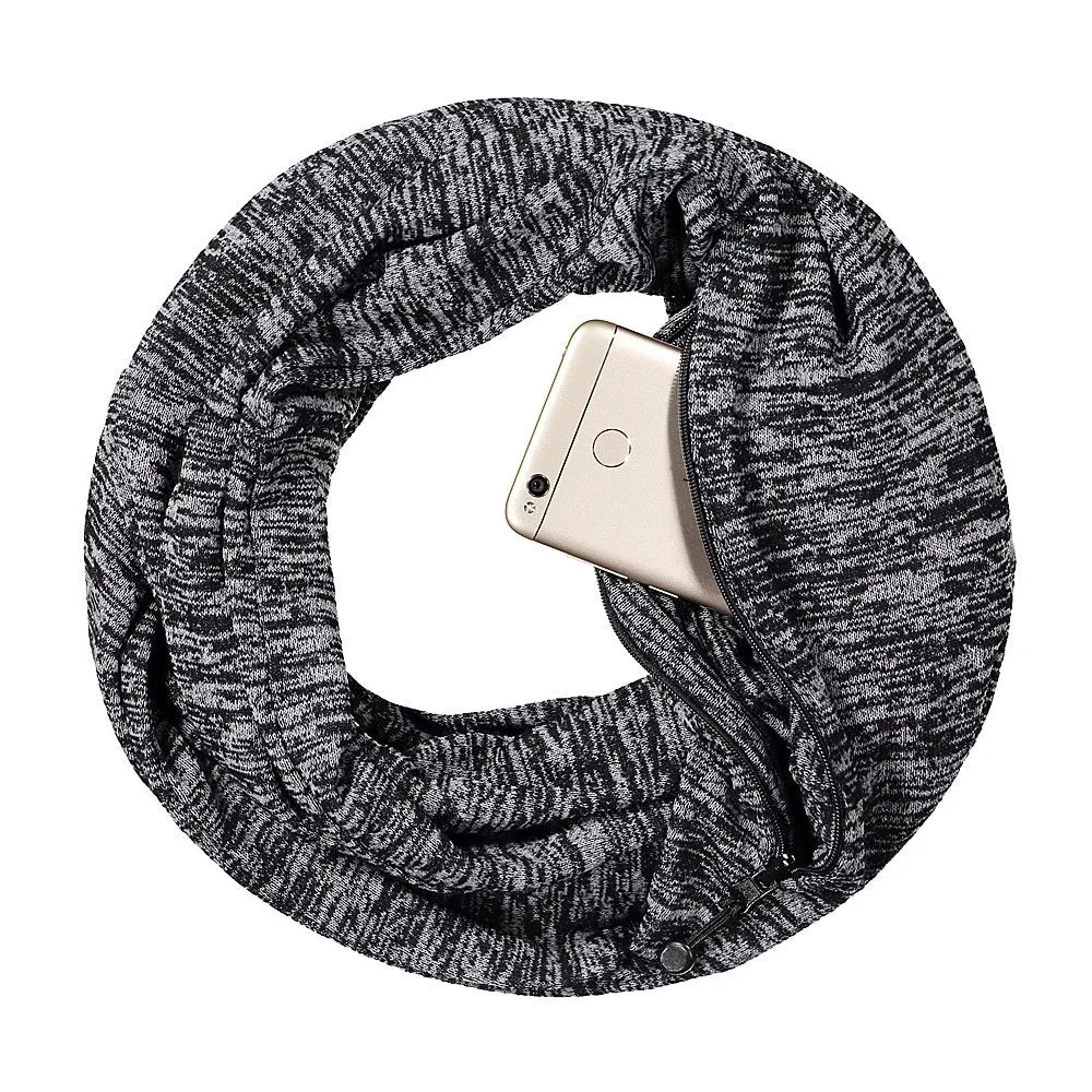 Pop Fashion Travel-in-Style Hidden Pocket Scarf - Lightweight Heathered Infinity Scarves with Zipper Pockets