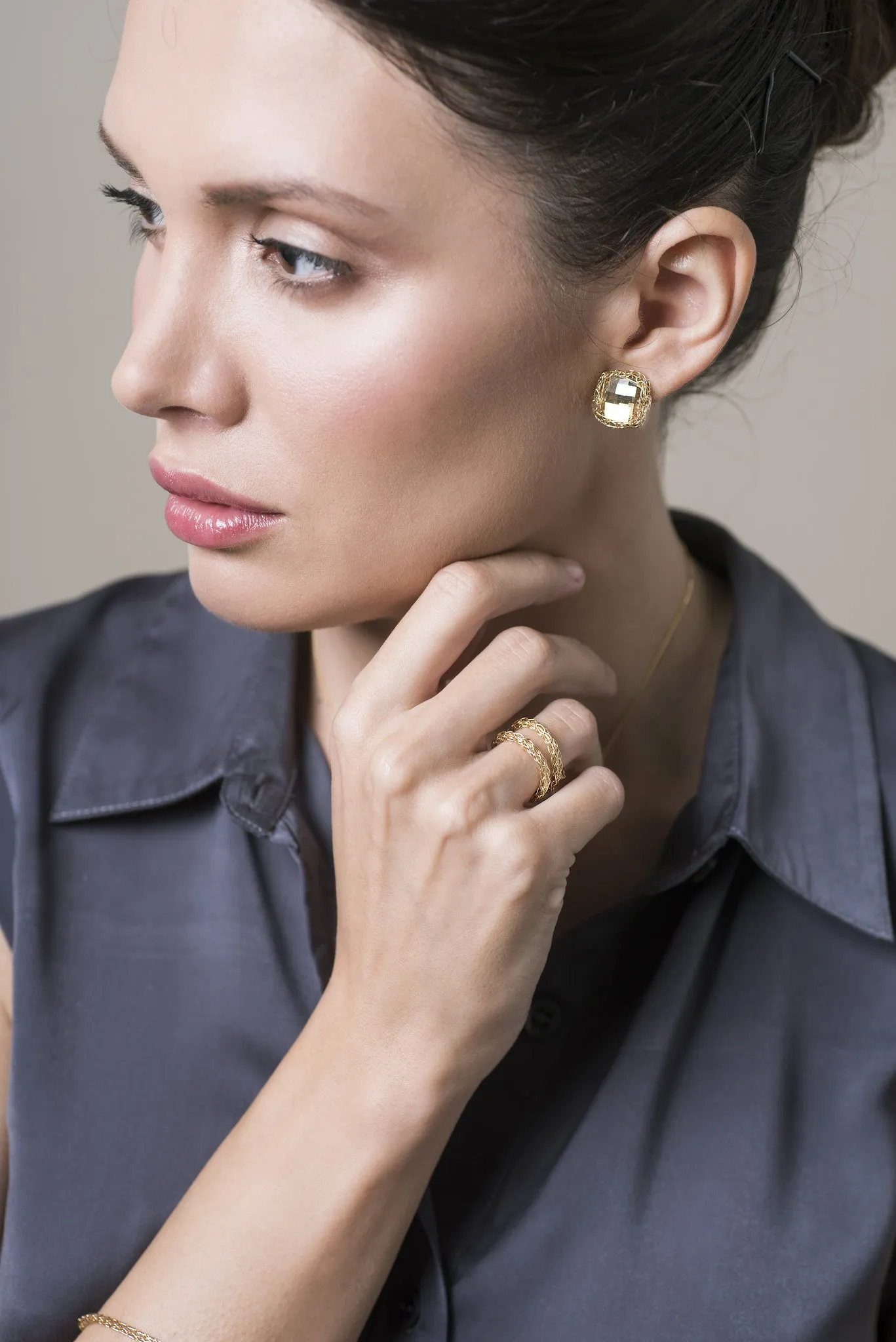 Post Earrings , Smoky geometric sparkly earrings