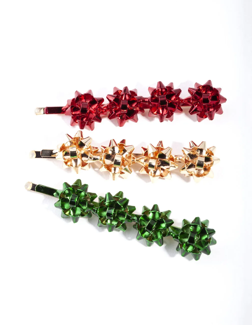 Red, Gold & Green Bow Hair Slide Set