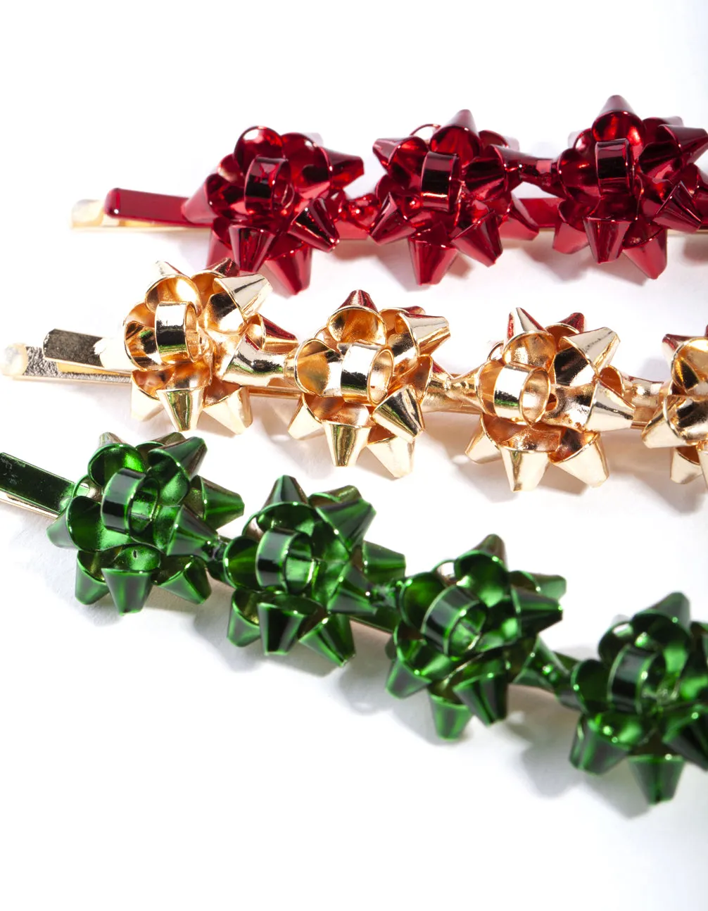 Red, Gold & Green Bow Hair Slide Set