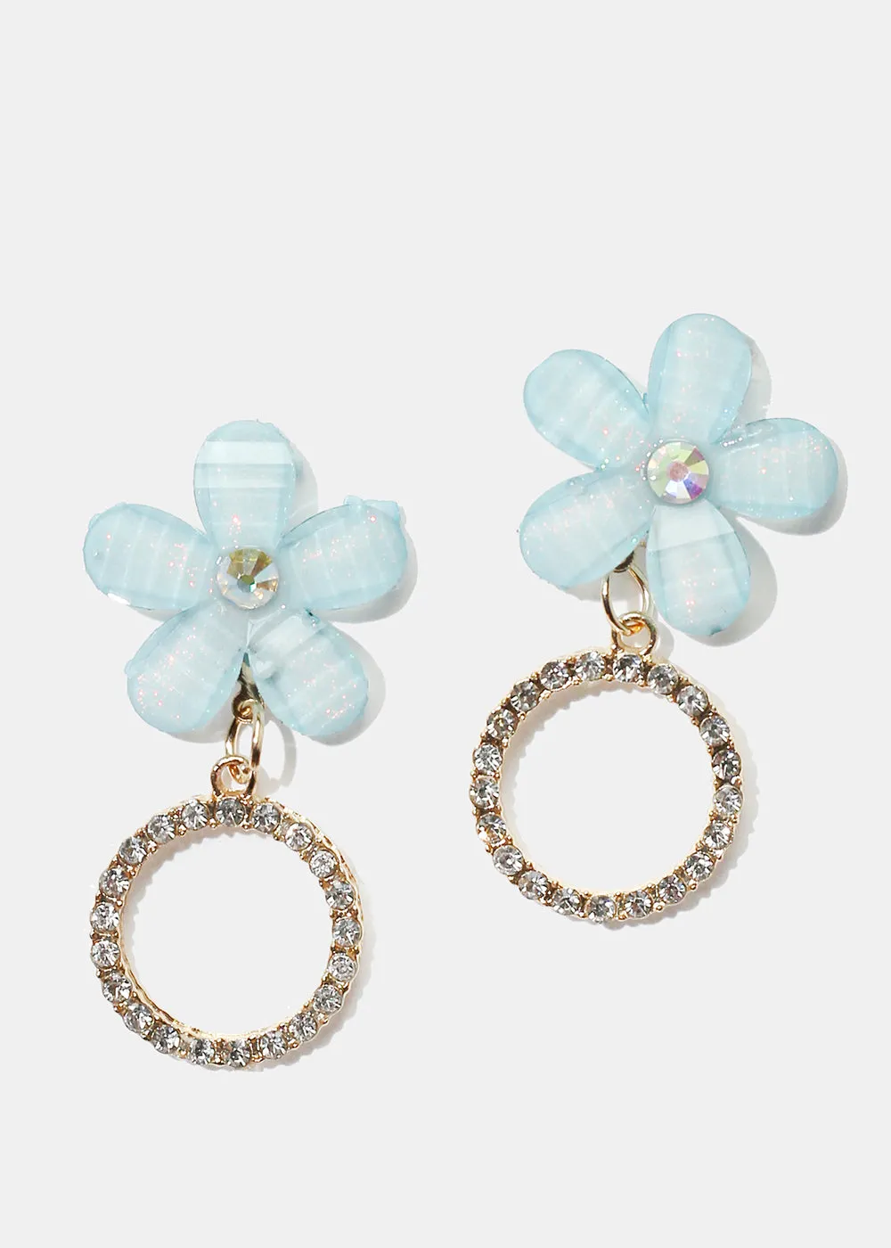 Rhinestone Circle & Flower Stud Earrings