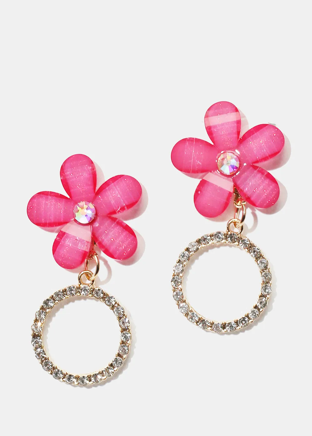 Rhinestone Circle & Flower Stud Earrings