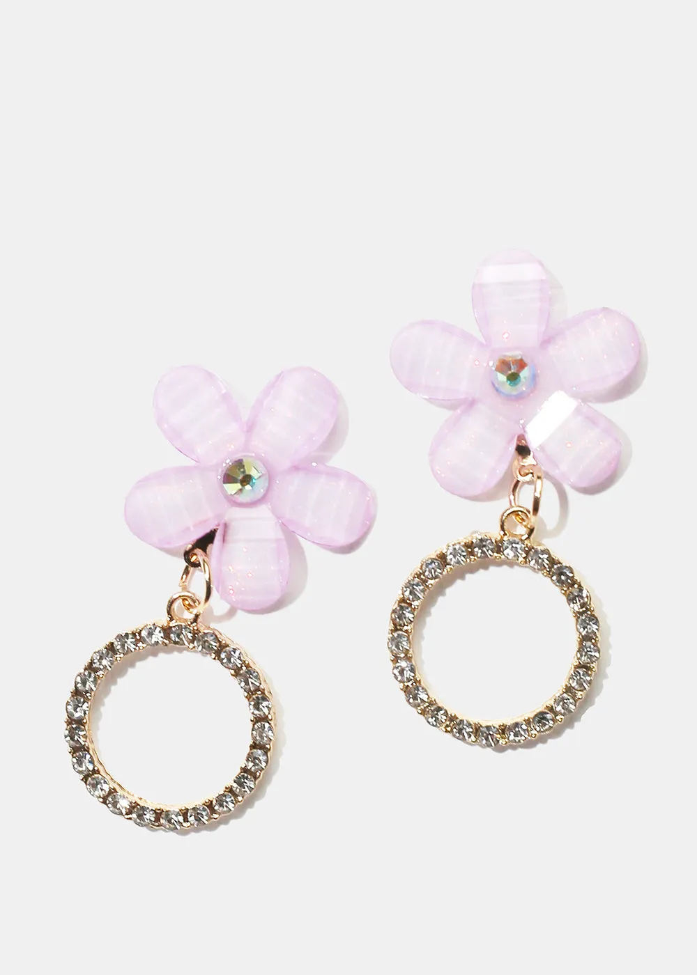 Rhinestone Circle & Flower Stud Earrings