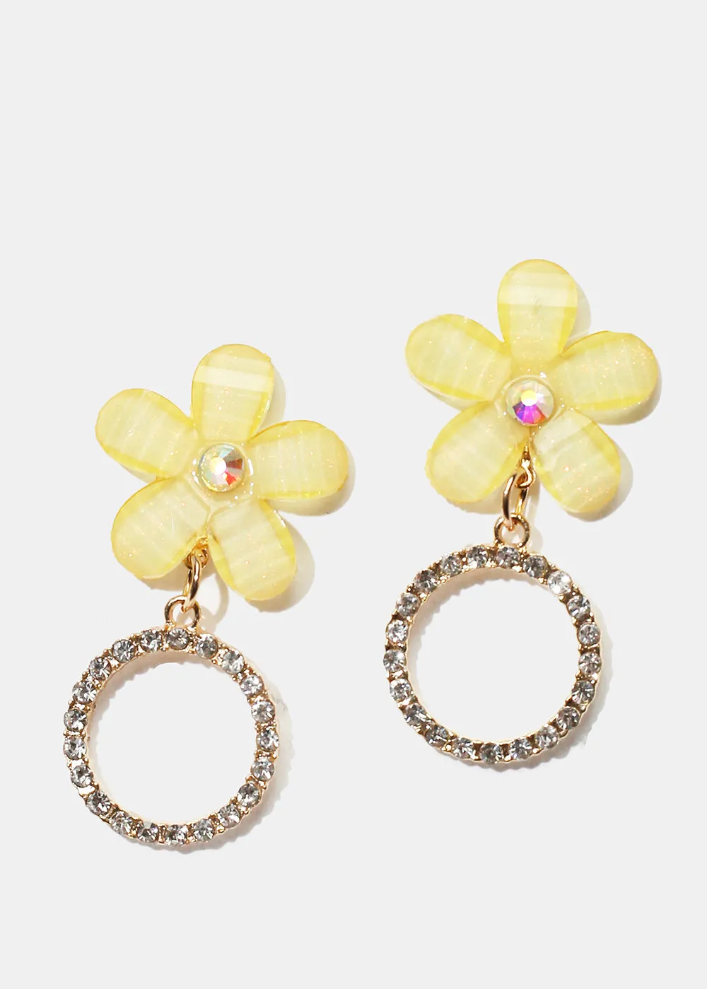 Rhinestone Circle & Flower Stud Earrings