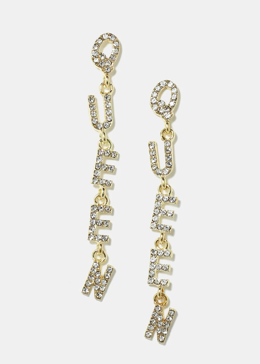 Rhinestone-Studded "QUEEN" Dangle Earrings