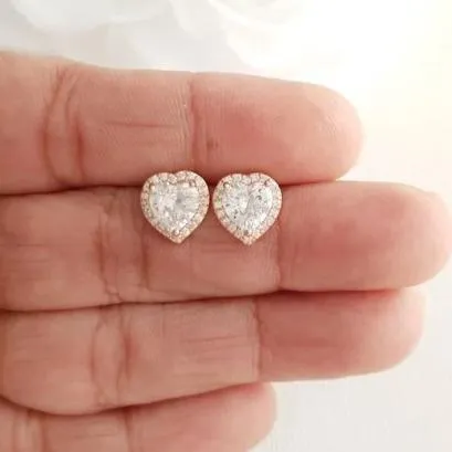 Rose Gold Heart Stud Earrings -Diana