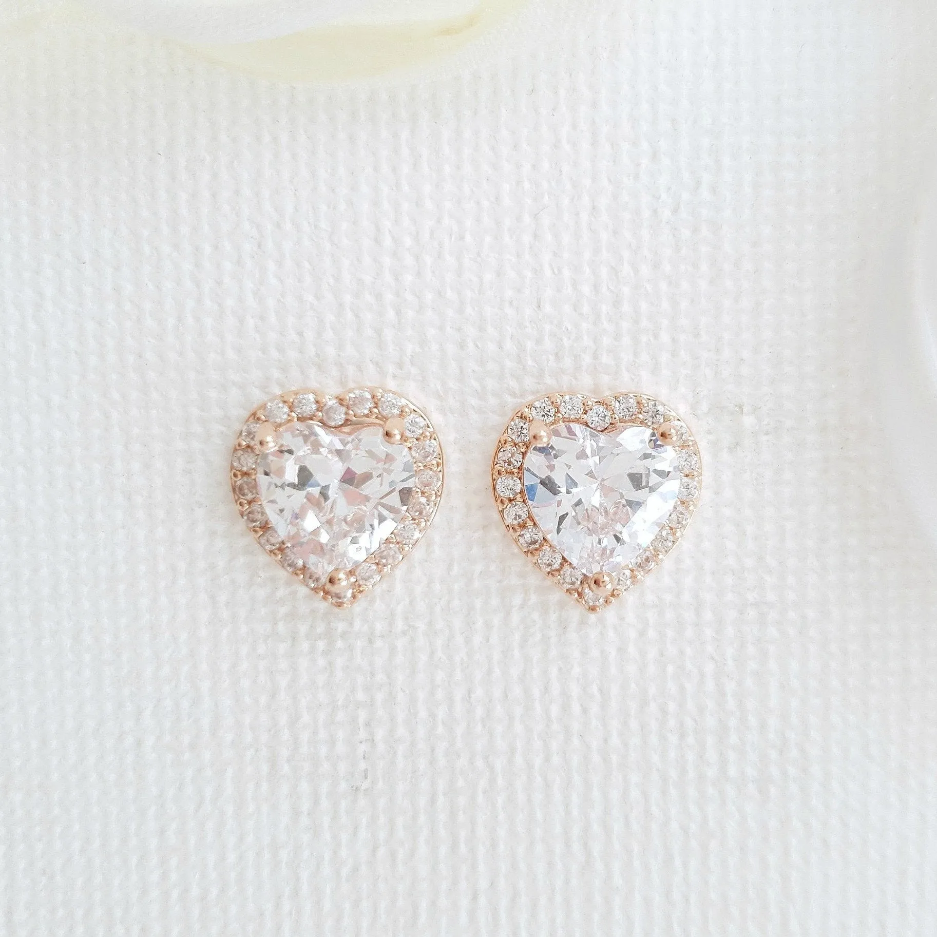 Rose Gold Heart Stud Earrings -Diana