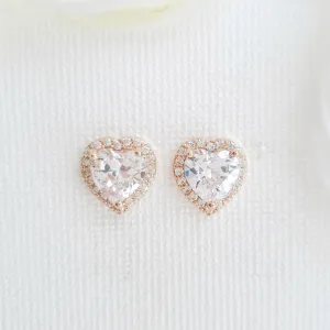 Rose Gold Heart Stud Earrings -Diana