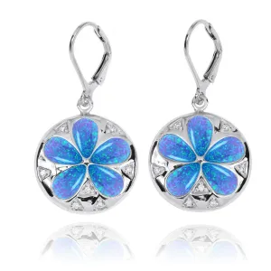 Sand Dollar Lever Back Earrings with Blue Opal and White CZ