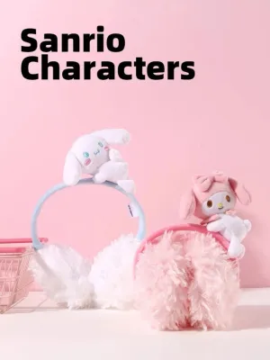 Sanrio My Melody Cinnamoroll Fluffy Earmuffs Headband with Plush Doll Hair Winter Accessory Outfits