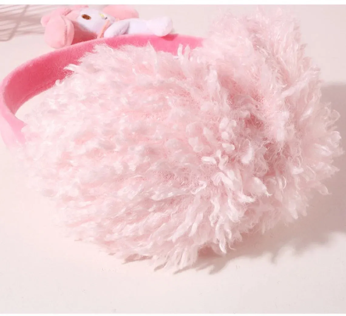 Sanrio My Melody Cinnamoroll Fluffy Earmuffs Headband with Plush Doll Hair Winter Accessory Outfits