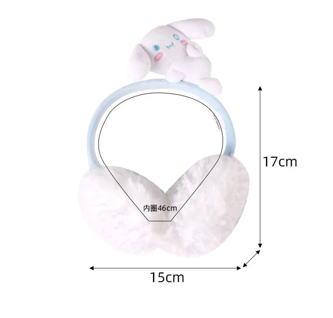 Sanrio My Melody Cinnamoroll Fluffy Earmuffs Headband with Plush Doll Hair Winter Accessory Outfits