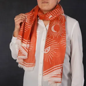 Soleil Printed Cotton Long Designer Scarf in Light Brown | Wrap Shawl Scarves | 40” x 72”