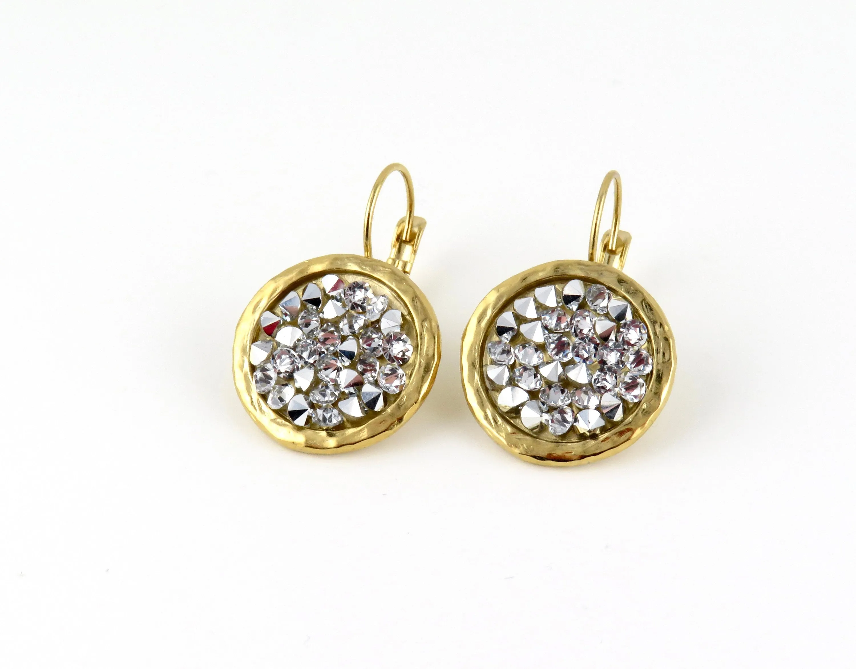 Sparkly Bright Crystal Disc Earrings - Lever Back Style