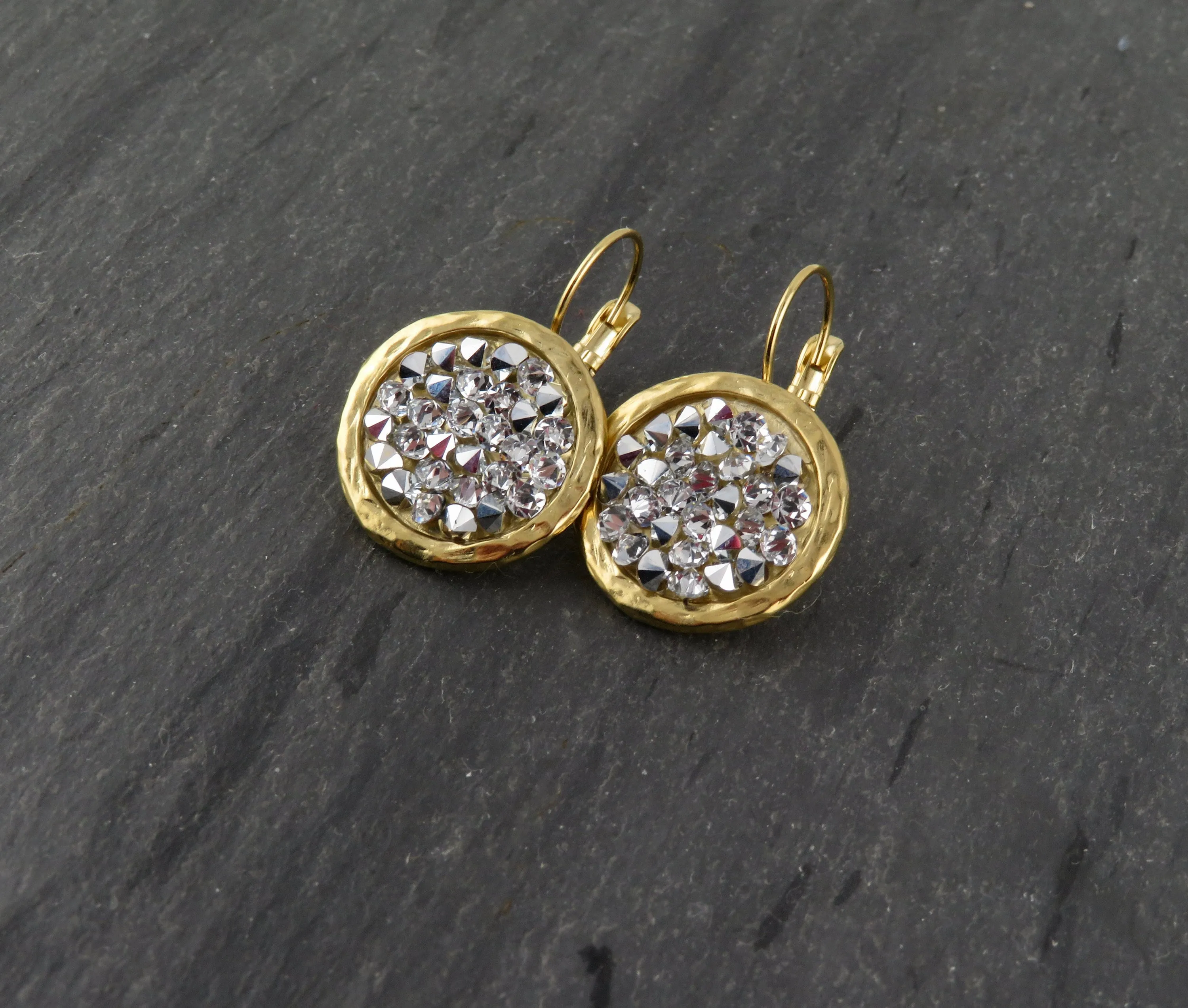 Sparkly Bright Crystal Disc Earrings - Lever Back Style