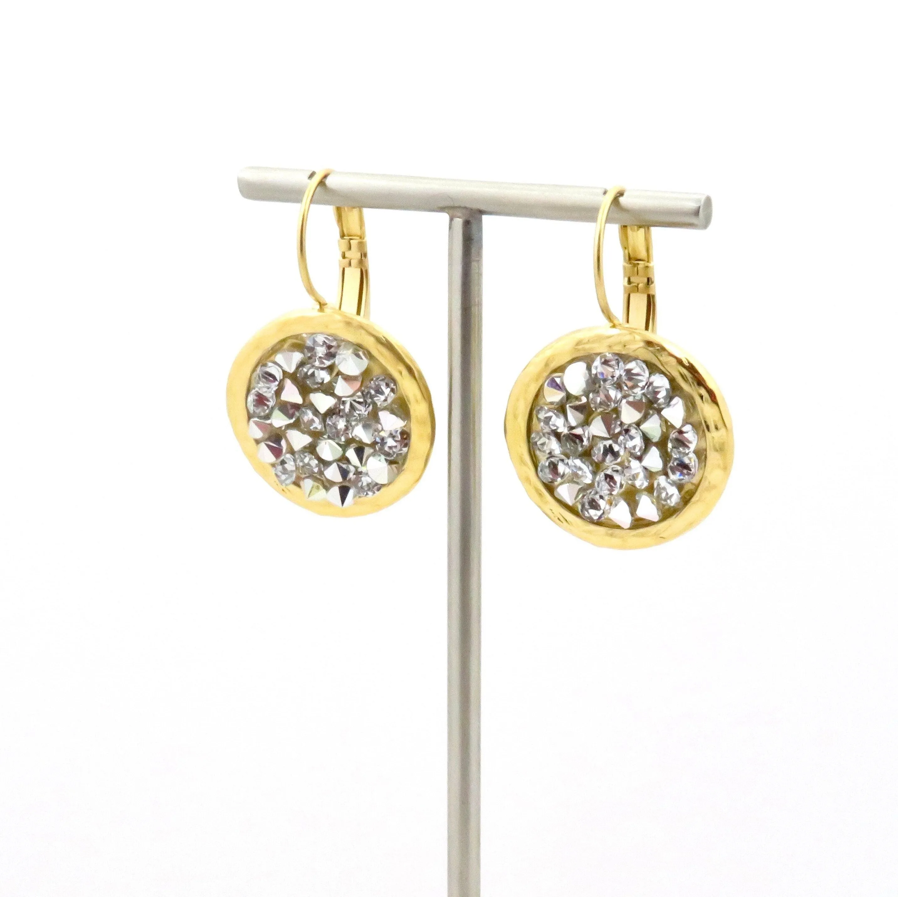 Sparkly Bright Crystal Disc Earrings - Lever Back Style