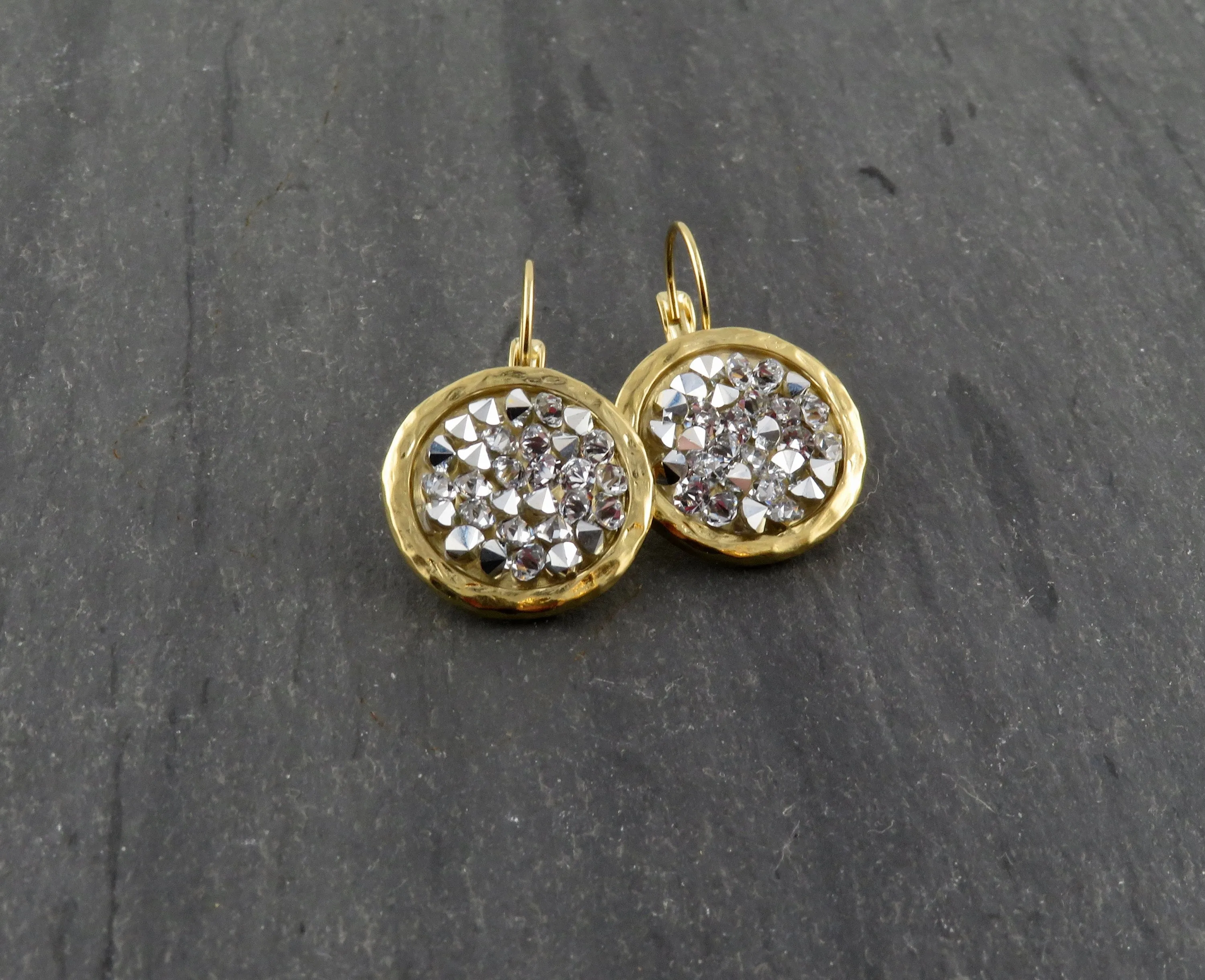 Sparkly Bright Crystal Disc Earrings - Lever Back Style