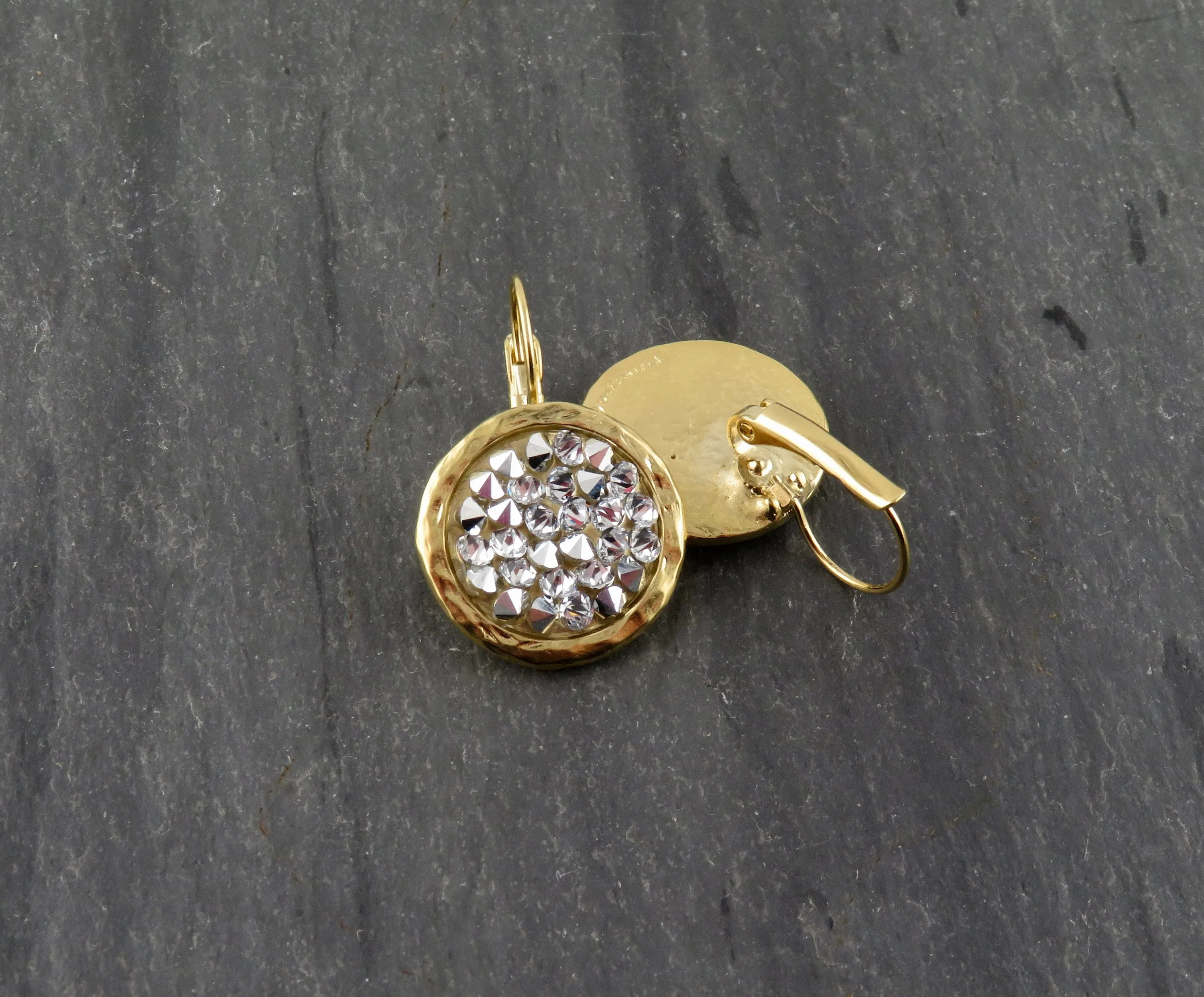 Sparkly Bright Crystal Disc Earrings - Lever Back Style