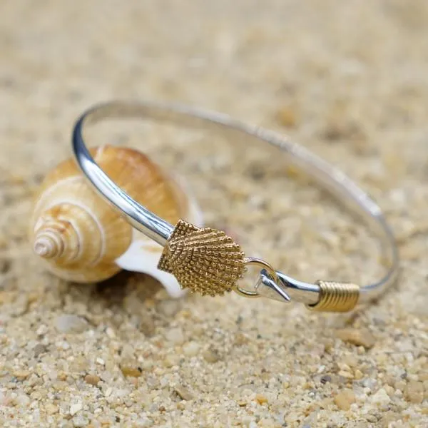 Sterling Silver Bangle with 18k Gold Scallop Shell