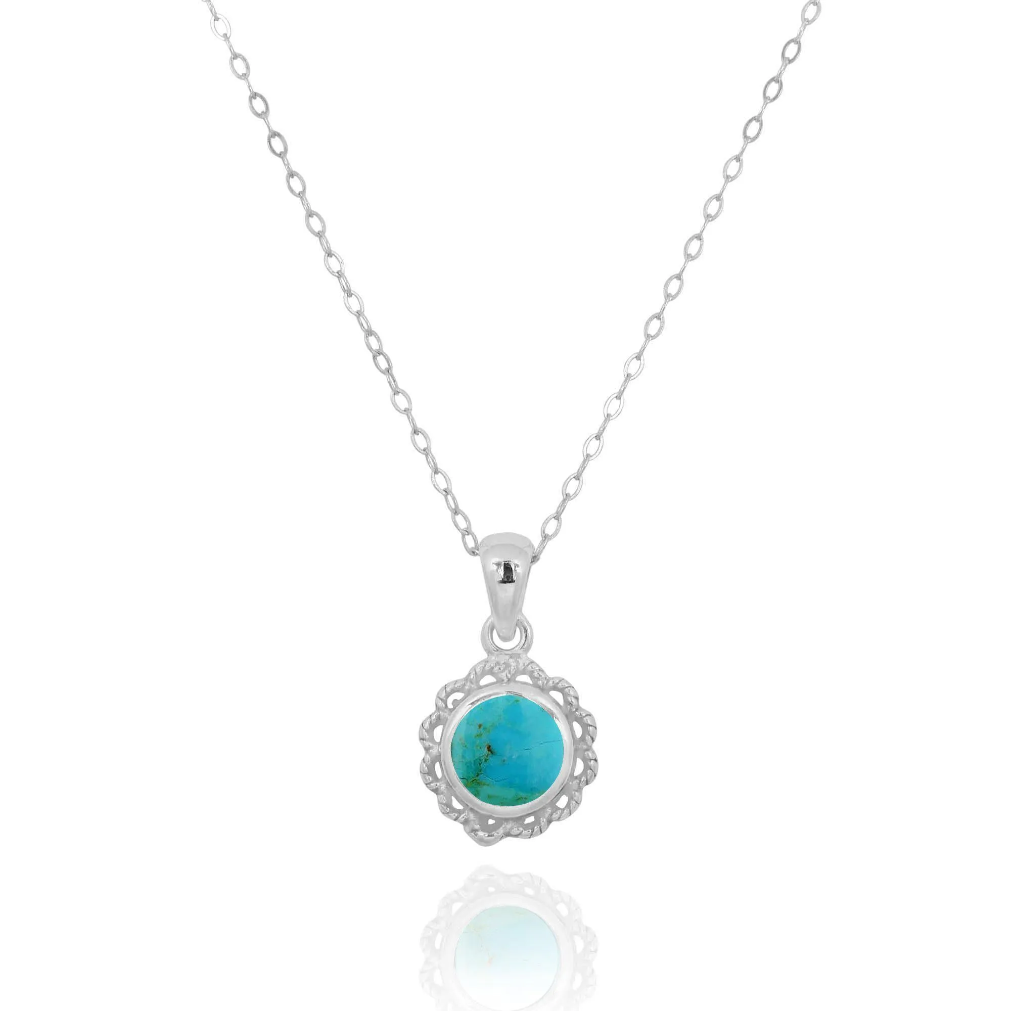 Sterling Silver Flower Pendant with Round Compressed Turquoise