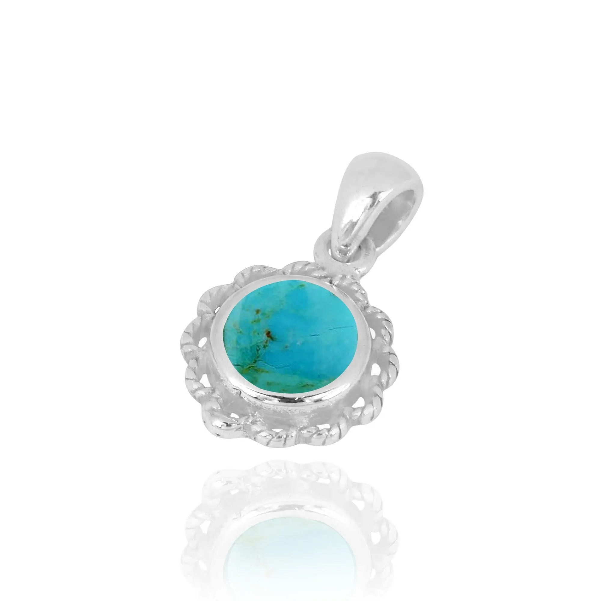 Sterling Silver Flower Pendant with Round Compressed Turquoise