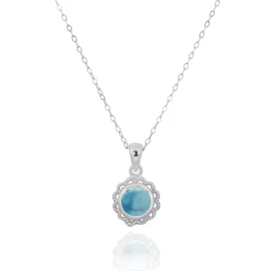 Sterling Silver Flower Pendant with Round Larimar