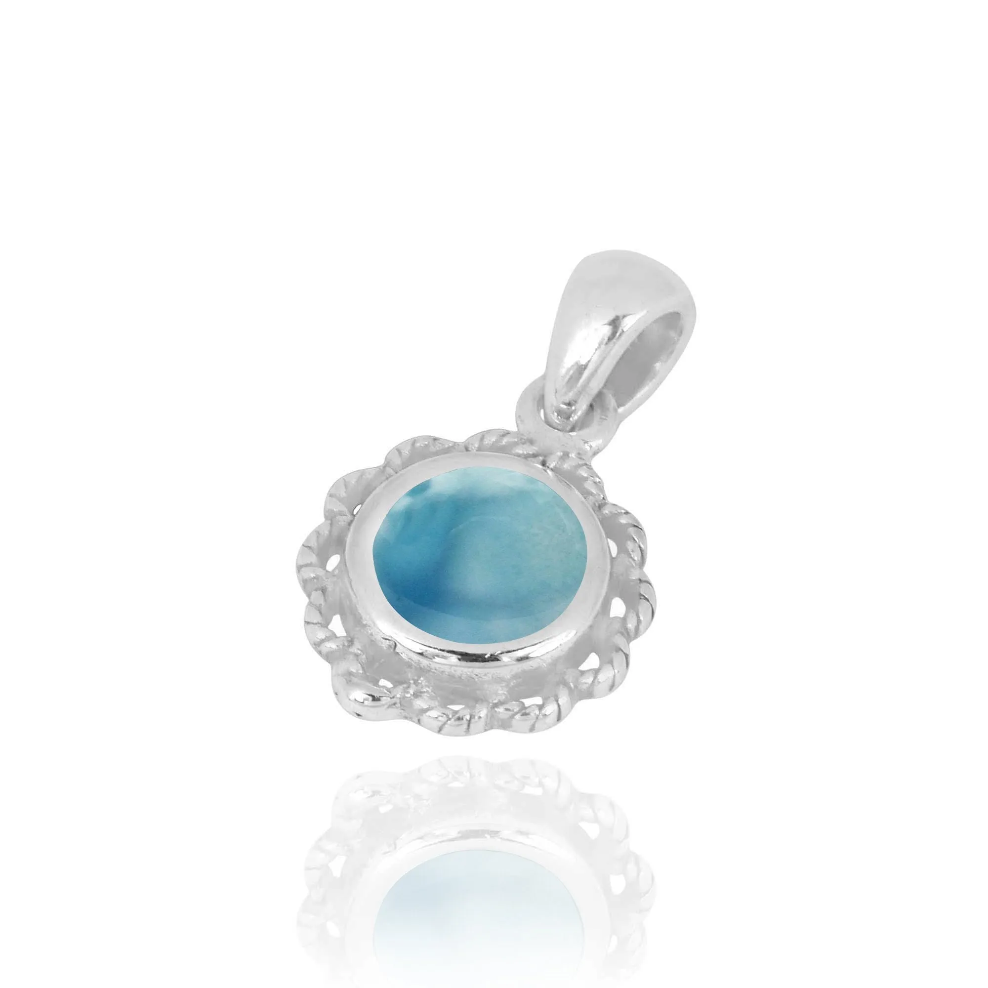 Sterling Silver Flower Pendant with Round Larimar