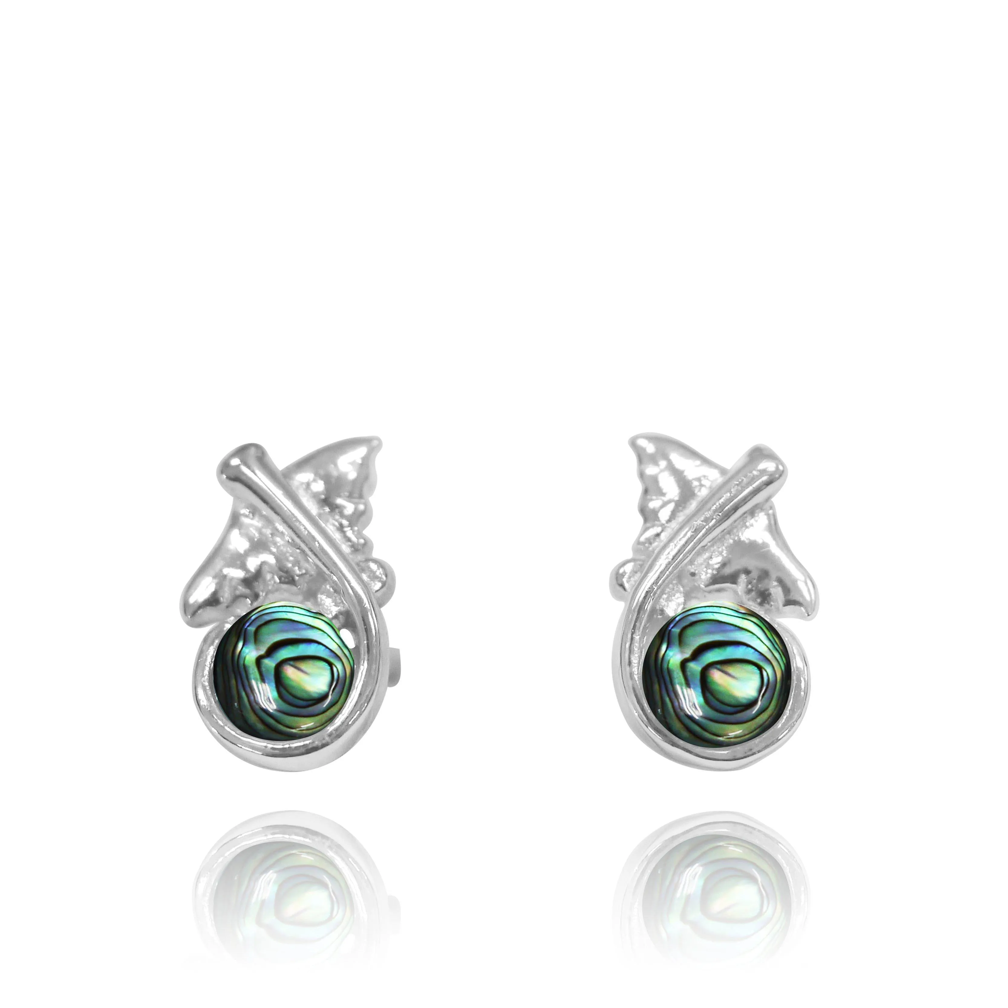 Sterling Silver Manta Ray Stud Earrings with Round Abalone Shell