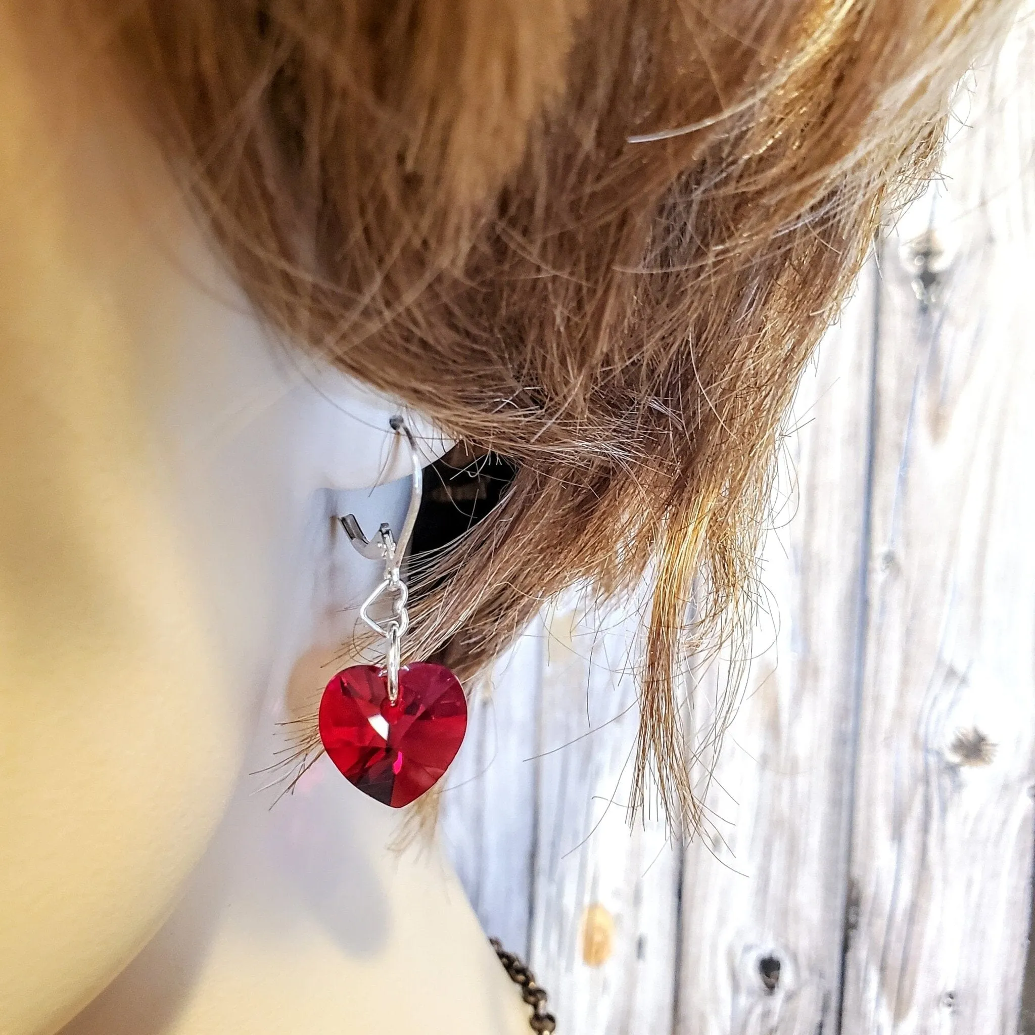 Sterling Silver Red Heart Crystal I Love You Jesus Earrings