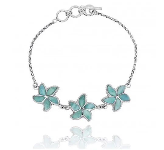 Sterling Silver Starfish with Larimar Chain Bracelet