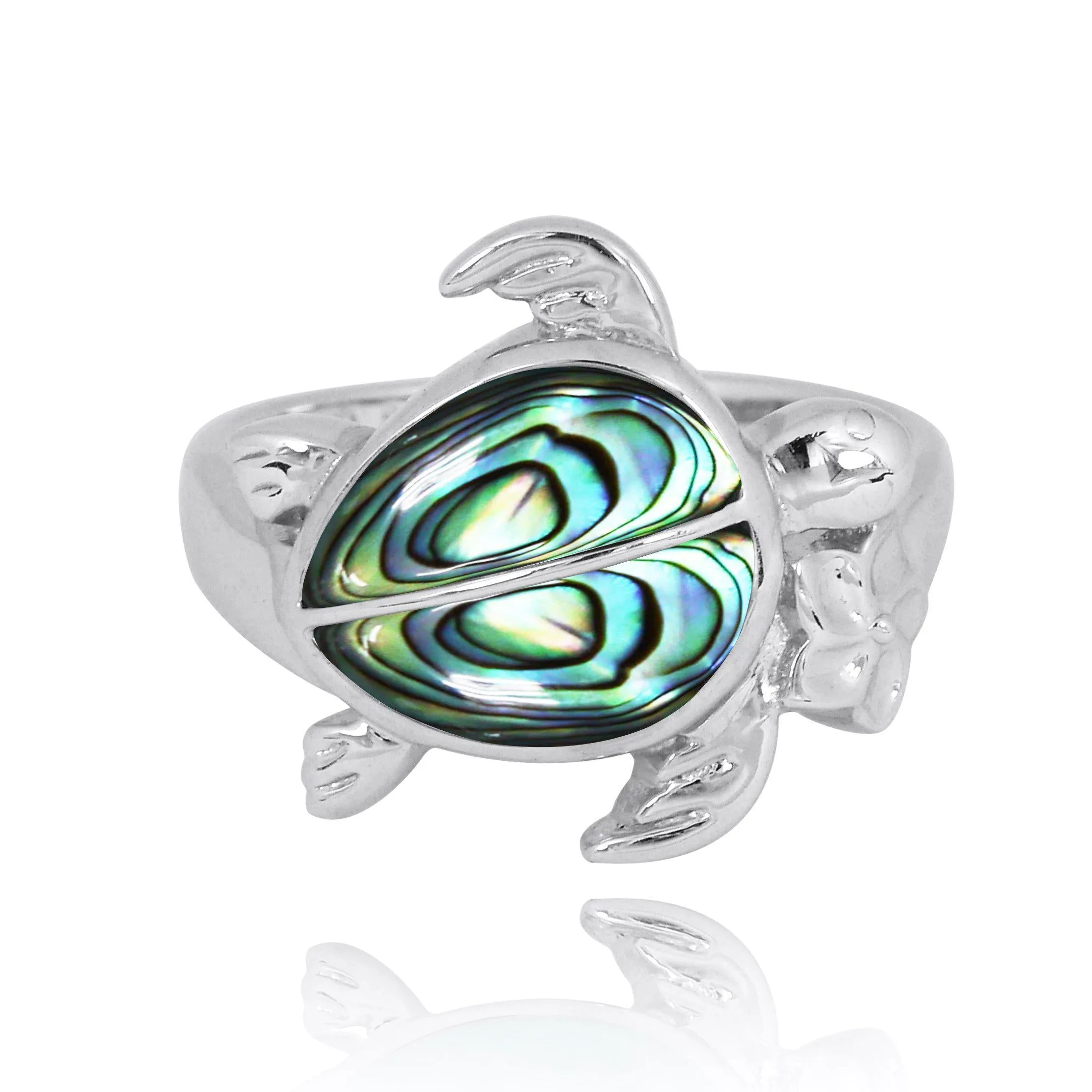 Sterling Silver Turtle Ring with 2 Abalone Shell Stones