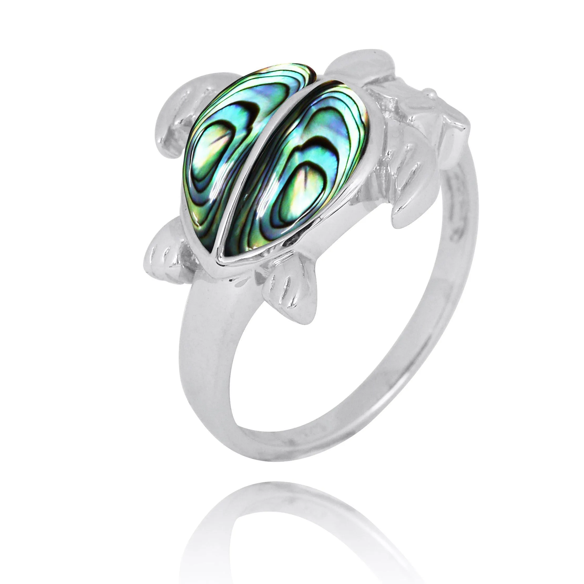 Sterling Silver Turtle Ring with 2 Abalone Shell Stones