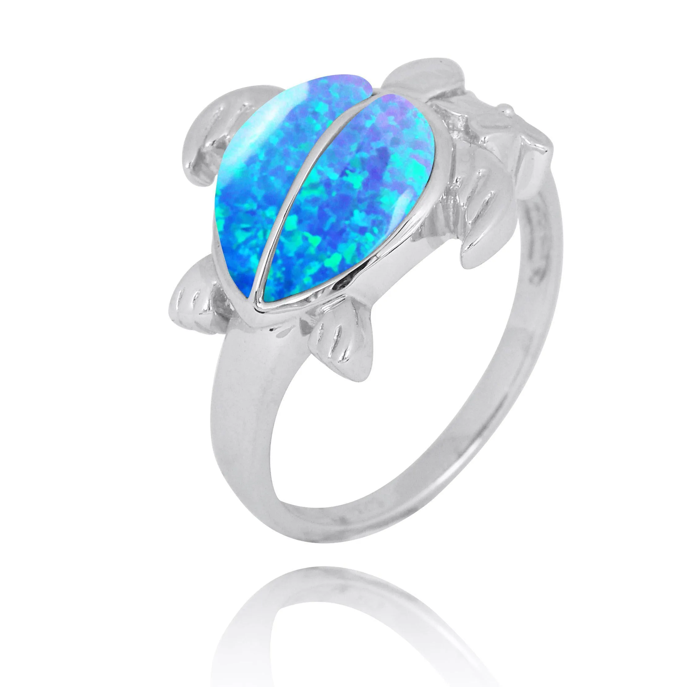 Sterling Silver Turtle Ring with 2 Blue Opal Stones