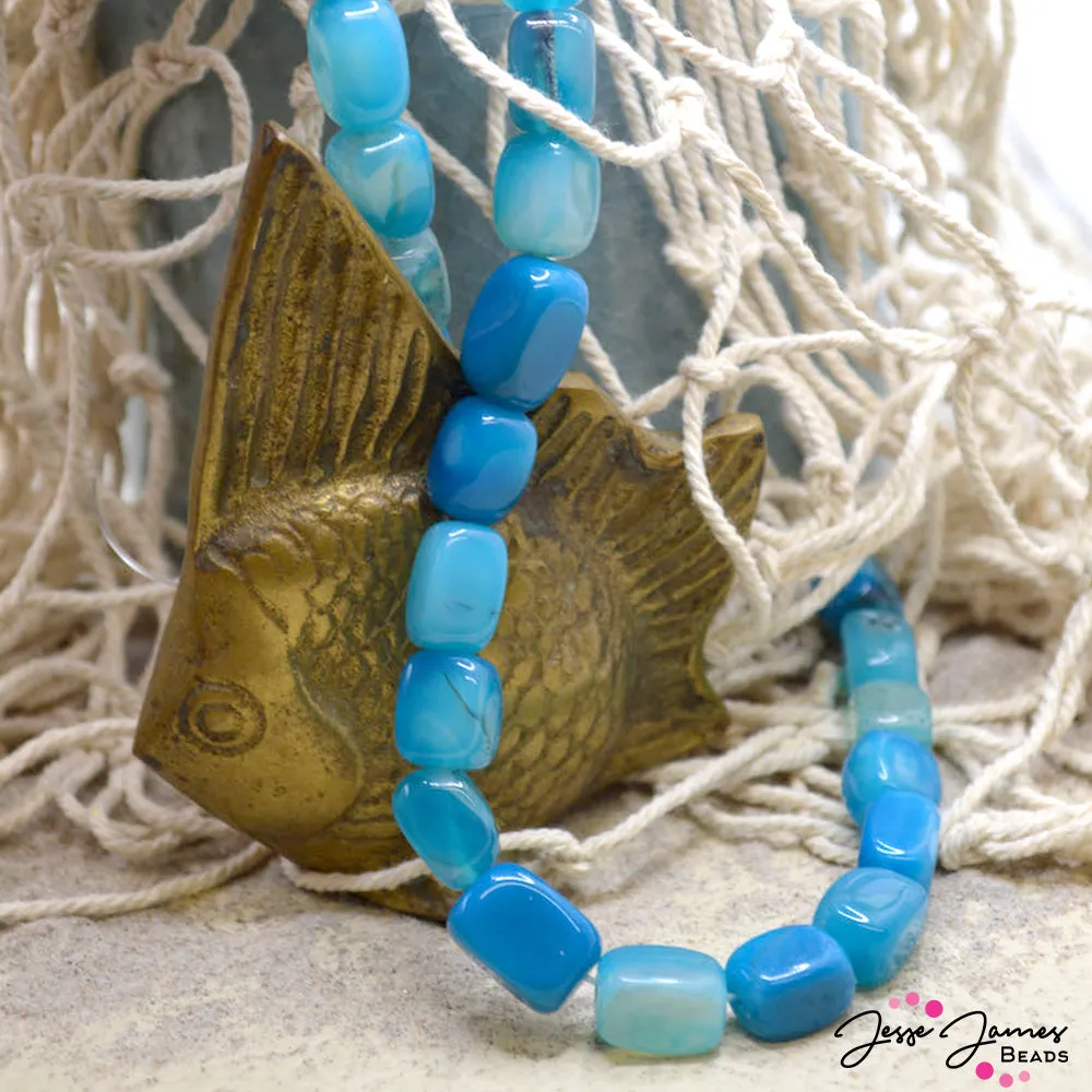 Stone Bead Set in Blue Agate