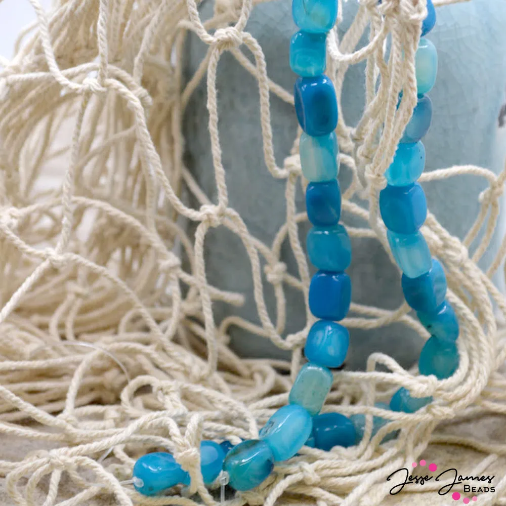 Stone Bead Set in Blue Agate