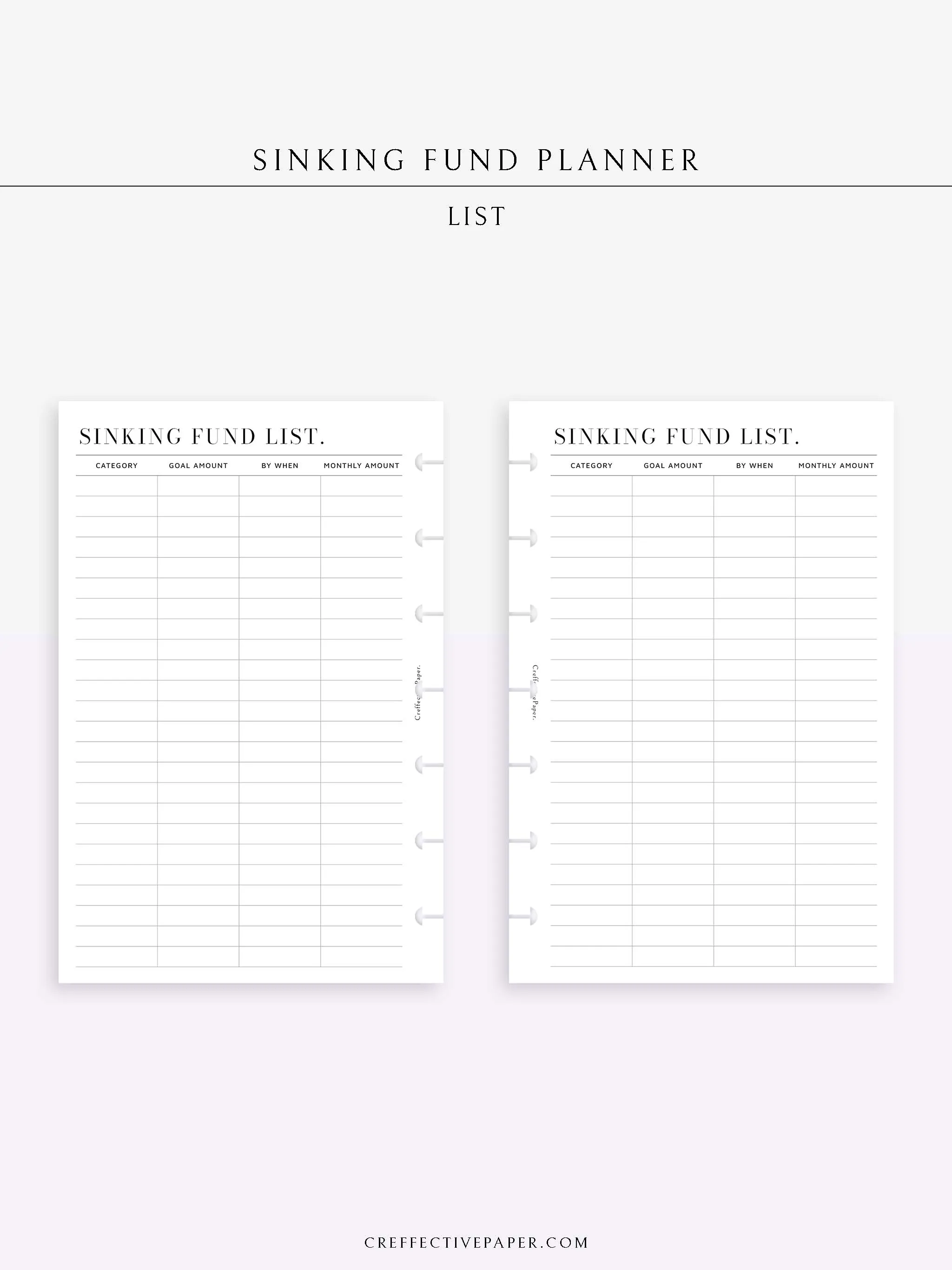 T124 | Sinking Fund Categories, Lists, Tracker Template