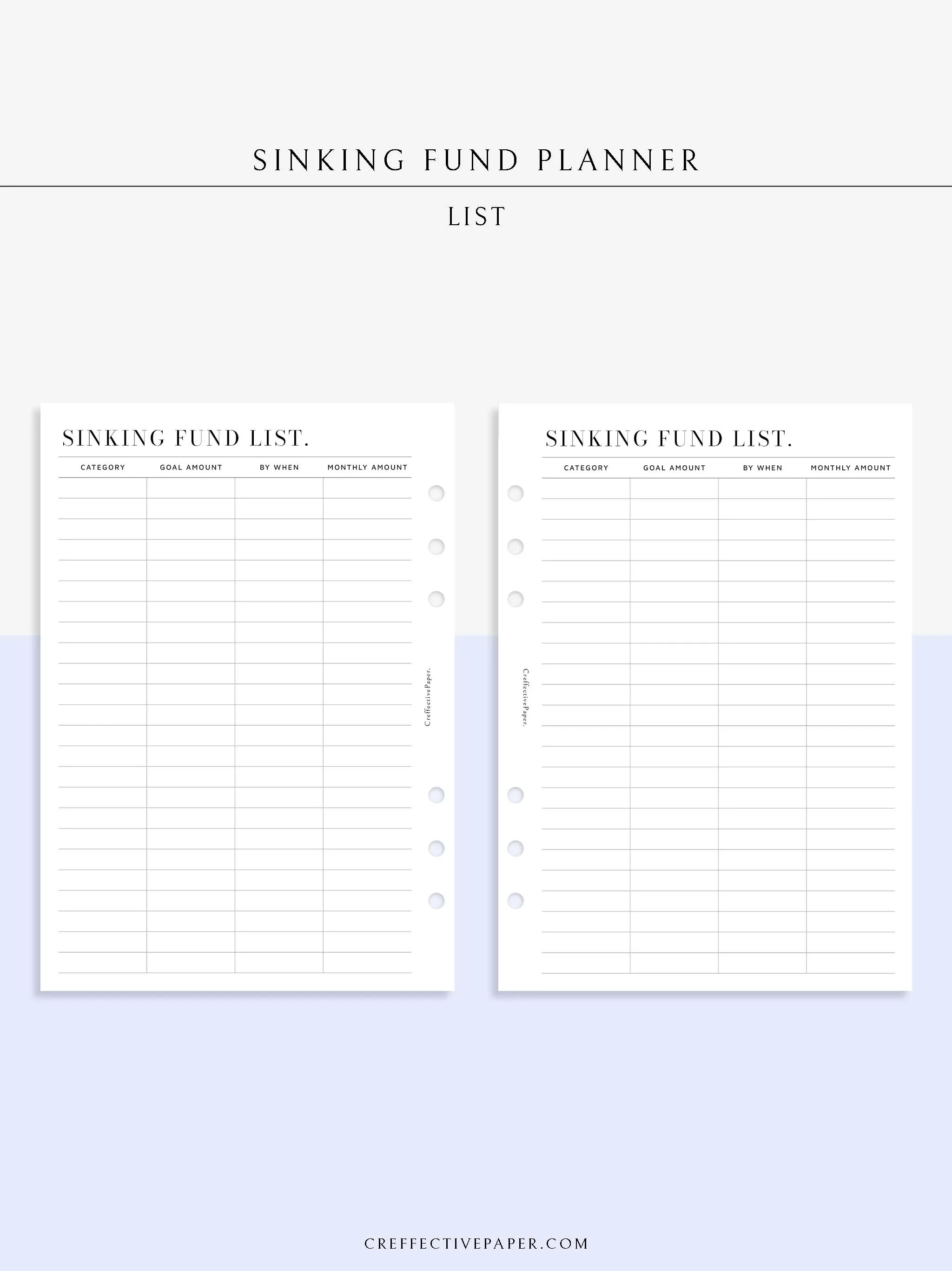 T124 | Sinking Fund Categories, Lists, Tracker Template