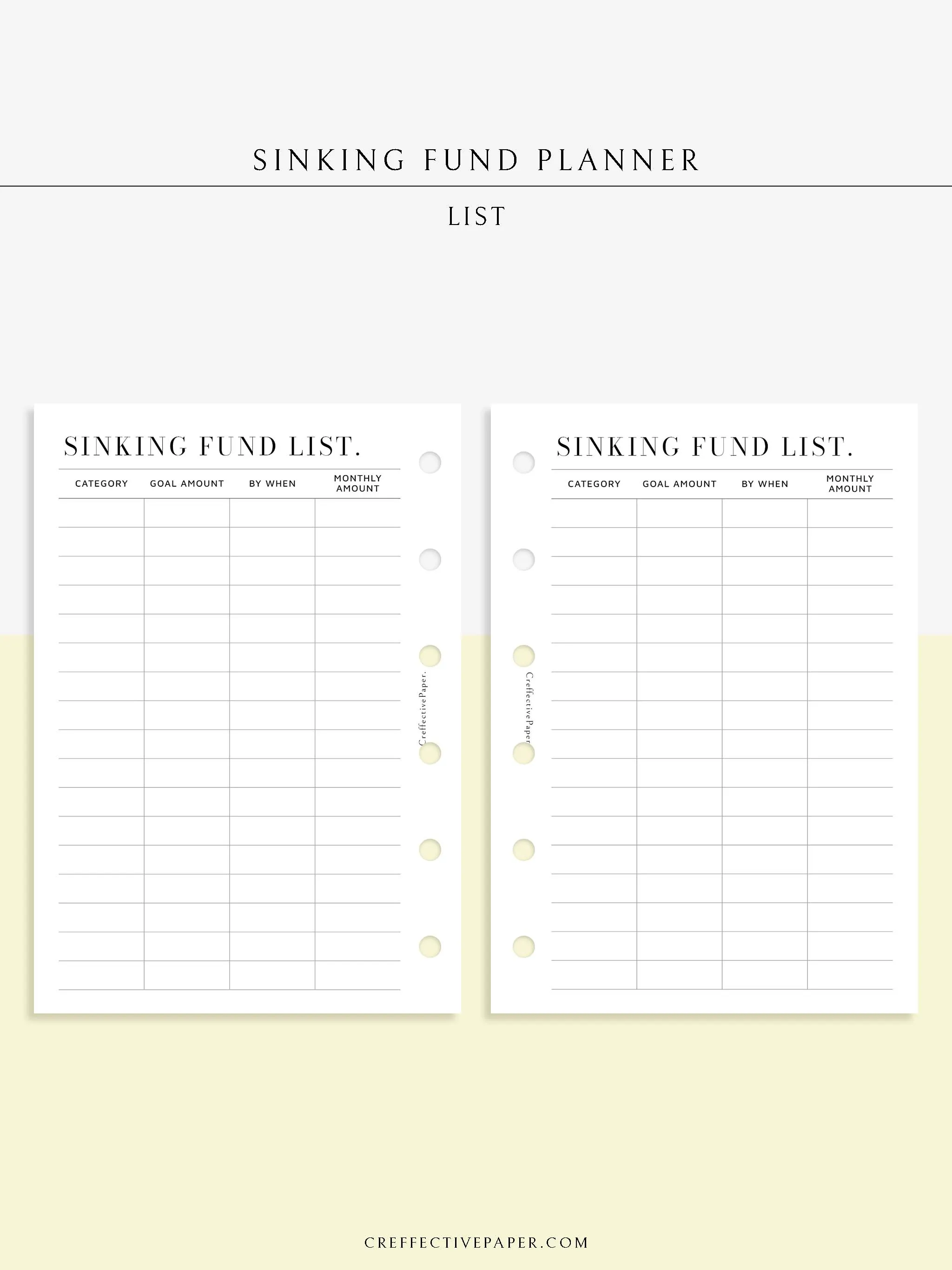 T124 | Sinking Fund Categories, Lists, Tracker Template